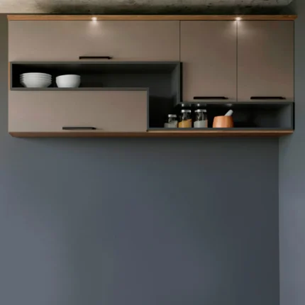 Armário Aéreo 4 Portas MDP com 1 Nicho Caiena Telasul - Mel/Fume