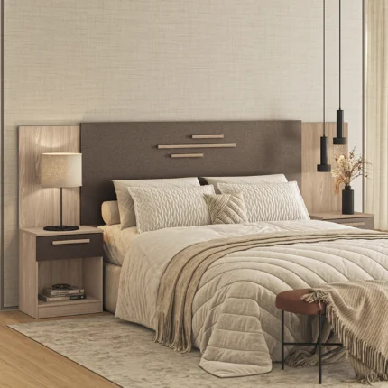 Cabeceira 2 em 1 Casal e Queen Loanda Santos Andira - Wood/Couro Terracota