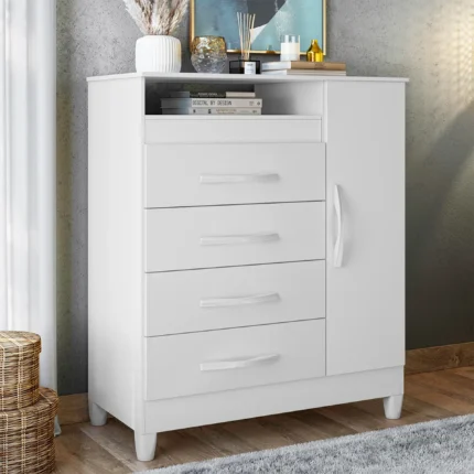 Cômoda 1 Porta Bater 4 Gavetas MDP e MDF Turqueza Albatroz - Flex