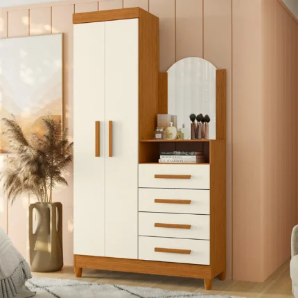 Guarda Roupa Cômoda 2 Portas 4 Gavetas New Capri Albatroz - Cinamomo/OffWhite