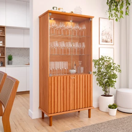 Cristaleira 4 Portas 2 Prateleiras Luiza Cimol com LED - Cinamomo