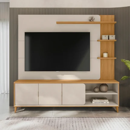 Estante Home para TV até 70" 3 Portas MDP MDF Napoli Linea Brasil - Tauari/Off White Fosco