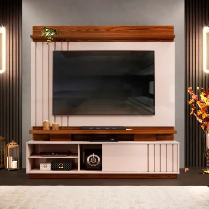 Estante Home para TV até 70" MDP e MDF 1 Porta Detroit DJ Móveis - Marroquim/Off White