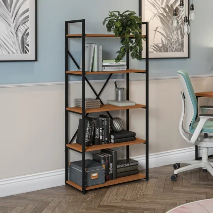 Estante Multiuso 5 Prateleiras Kappesberg - Preto Fosco/Canela