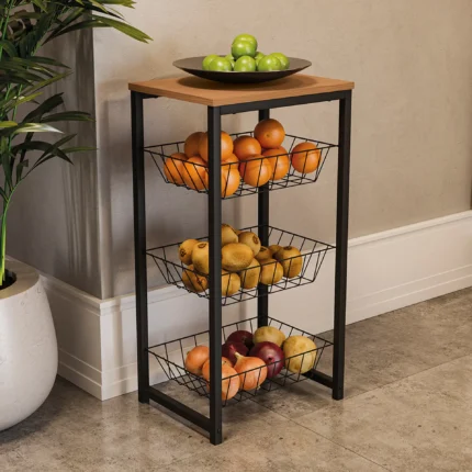 Fruteira Organizadora 40cm 3 cestos LI035 Kappesberg - Preto Fosco/Canela