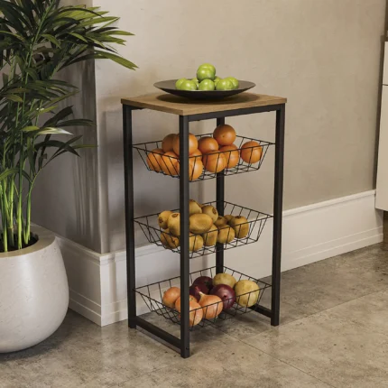 Fruteira Organizadora 40cm 3 cestos LI035 Kappesberg - Freijó/Preto Fosco
