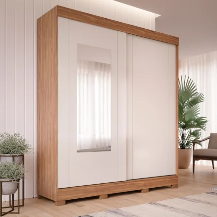 Guarda-Roupa Casal 2 Portas Correr 3 Gavetas Ilhéus Panan Roupeiro - Cinamomo/ Off white