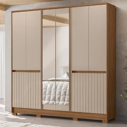 Guarda-Roupa Casal 10 Portas Bater Espelho 4 Gavetas Alasca Moval - Carvalho/Fendi