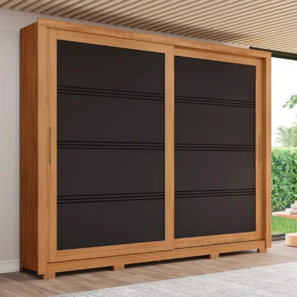 Guarda-Roupa Casal 2 Portas Correr 4 Gavetas Medelín Henn Roupeiro - Nature/Preto HP