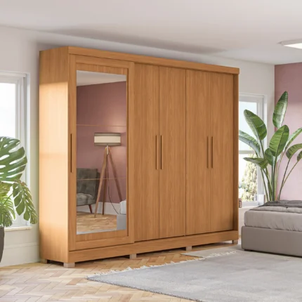 Guarda-Roupa Casal 5 Portas 4 Gavetas Espelho Ametista Kappesberg Roupeiro - Canela