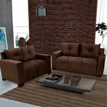 Sofá Fixo 2 e 3 Lugares Revestimento Suede Unique Gazin - Marrom