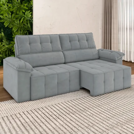 Sofá Retrátil e Reclinável 220 cm Santorini Besthouse - Slim Chumbo